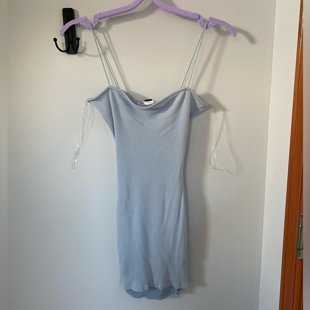 Blue Body-con Ribbed Mini Dress
